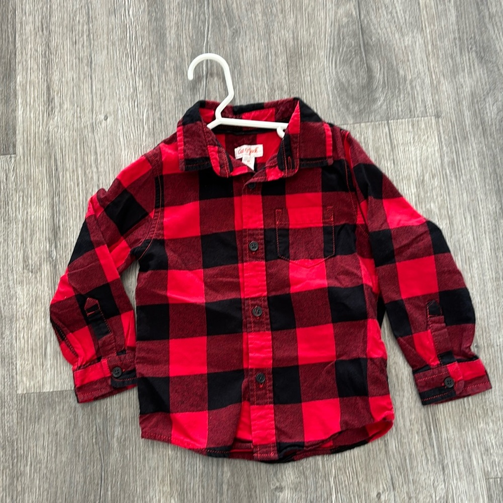 Red and black plaid button down
